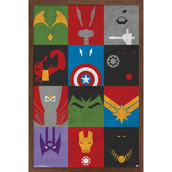 Marvel Comics - Avengers - Minimalist Grid Wall Poster, 14.725" x 22.375", Framed