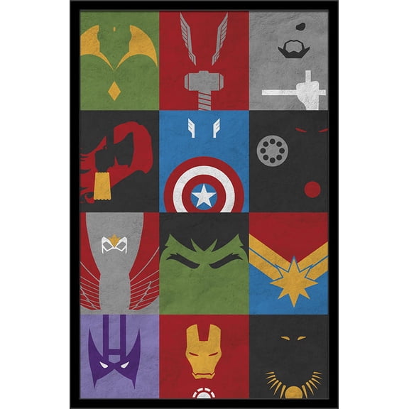 Marvel Comics - Avengers - Minimalist Grid Wall Poster, 22.375" x 34", Framed