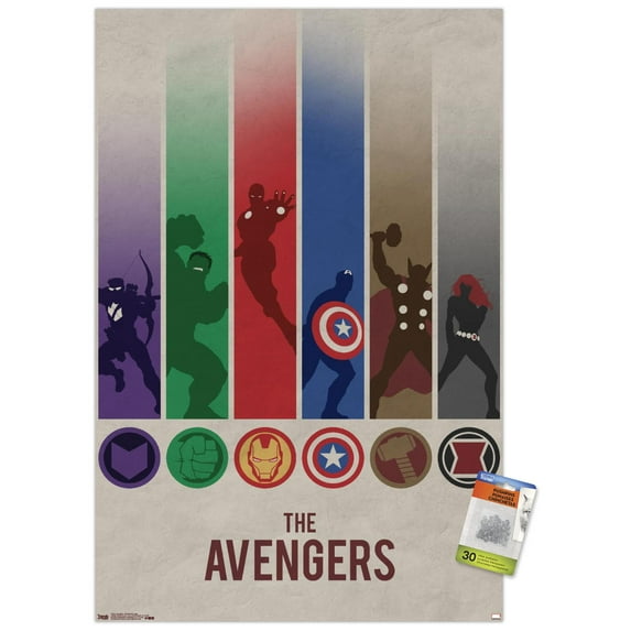 Marvel Comics - Avengers - Minimalist Logo Wall Poster with Push Pins, 22.375" x 34"