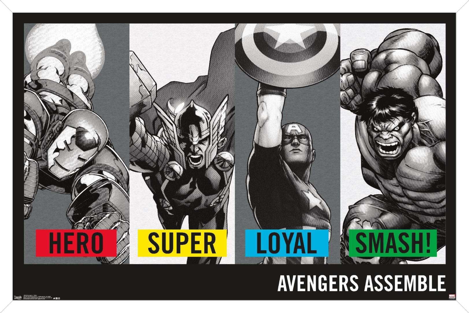 Marvel Comics - Avengers - Traits - Hero - Super - Loyal - Smash! Wall Poster, 14.725" x 22.375", Framed