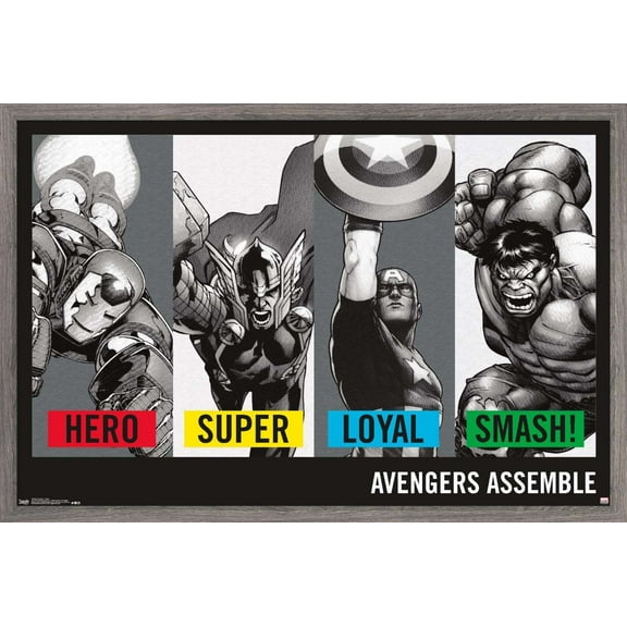 Marvel Comics - Avengers - Traits - Hero - Super - Loyal - Smash! Wall Poster, 22.375" x 34", Framed