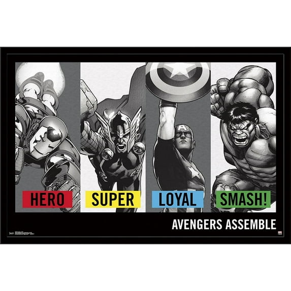 Marvel Comics - Avengers - Traits - Hero - Super - Loyal - Smash! Wall Poster, 22.375" x 34", Framed