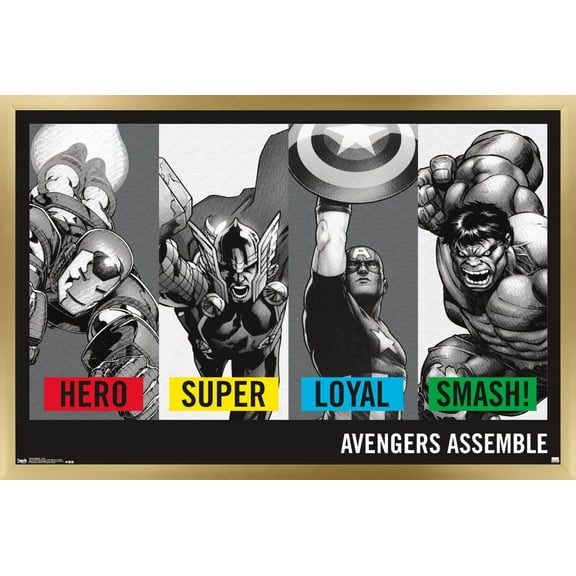 Marvel Comics - Avengers - Traits - Hero - Super - Loyal - Smash! Wall Poster, 22.375" x 34", Framed