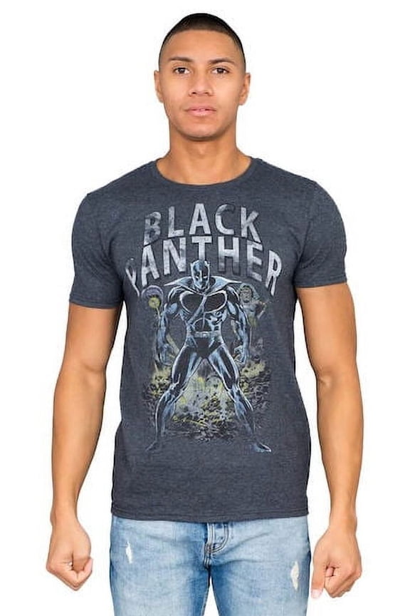 Black Panther Mens T-Shirt- Distressed Standing Proud Under White Logo (Medium)