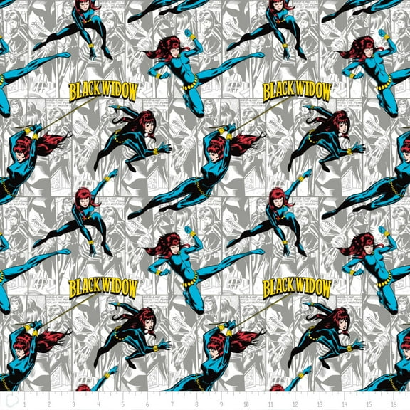 Marvel Comics Black Widow Light Grey 100% Cotton Quilt Fabric By The Yard