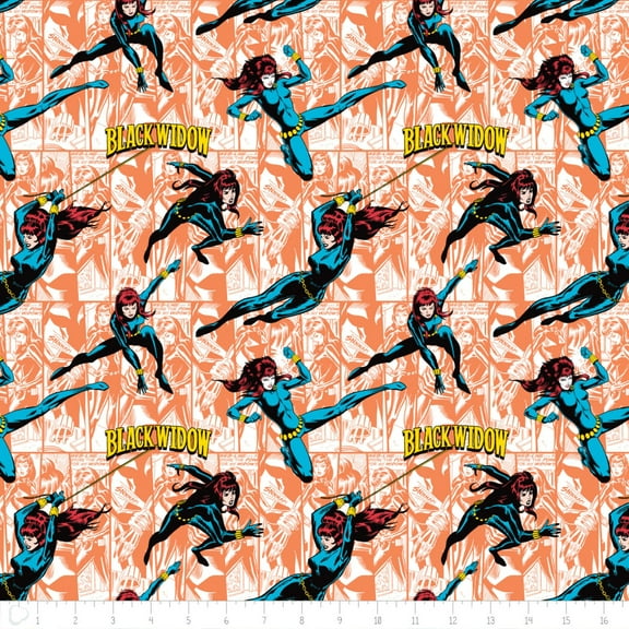 Marvel Comics Black Widow Peach 100% Cotton Quilt Fabric Sold By The Yard