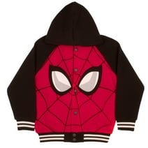 Marvel Comics Boys Avengers and Spider-Man Superheroes Button-Up Hooded Varsity Jacket for Kids and Toddlers (Size 4-16)
