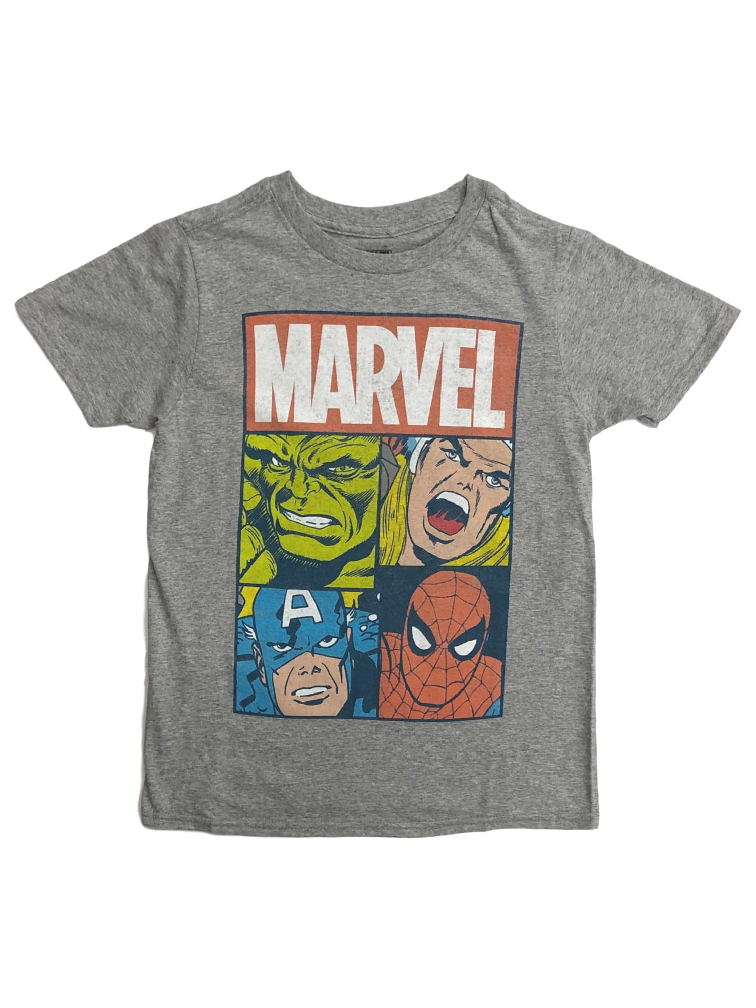 Marvel Comics Boys Gray Avengers T-Shirt Hulk Spider-Man Thor Tee Shirt ...