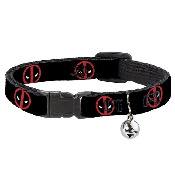 Marvel Comics Breakaway Cat Collar With Bell, Plastic Clip, Easy Adjustable, Deadpool Logo Black Red White, 8.5 to 12 Inches 0.5 Inch Wide