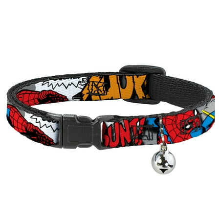 Marvel Comics Breakaway Cat Collar With Bell, Plastic Clip, Easy Adjustable, Spider Man Action Verbiage, 8.5 to 12 Inches 0.5 Inch Wide