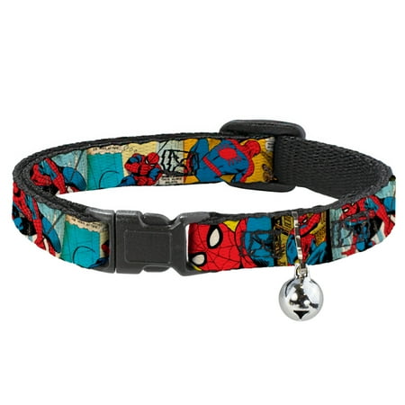 Marvel Comics Breakaway Cat Collar With Bell, Plastic Clip, Easy Adjustable, Spider Man Comic Strip, 8.5 to 12 Inches 0.5 Inch Wide