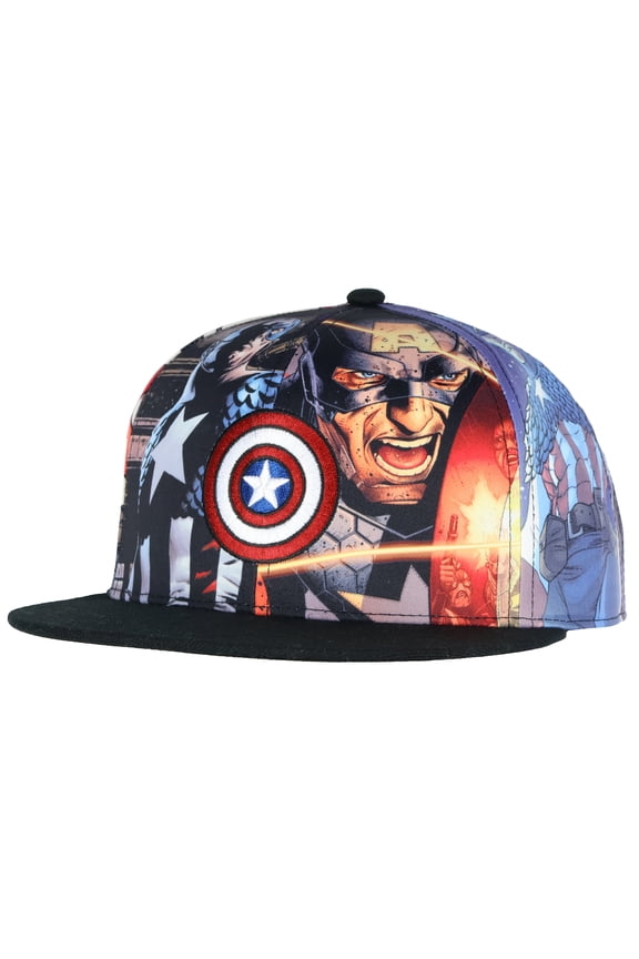 Marvel Comics Captain America Allover Sublimated Scene Design Adult Adjustable Snapback Hat Baseball Cap OSFM