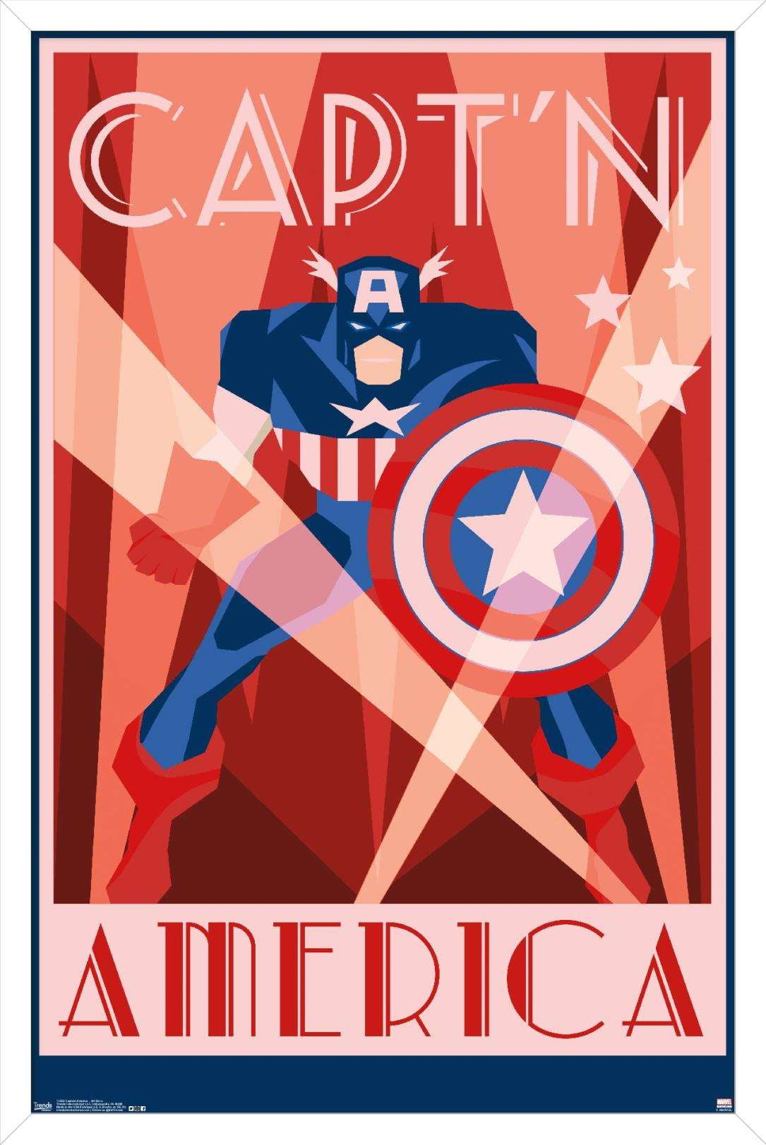 Marvel Comics - Captain America - Art Deco Wall Poster, 14.725" x 22.375", Framed