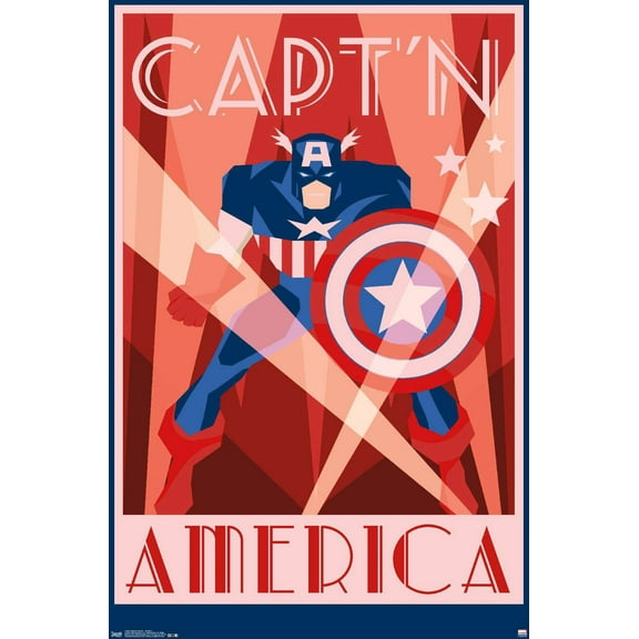 Marvel Comics - Captain America - Art Deco Wall Poster, 14.725" x 22.375"