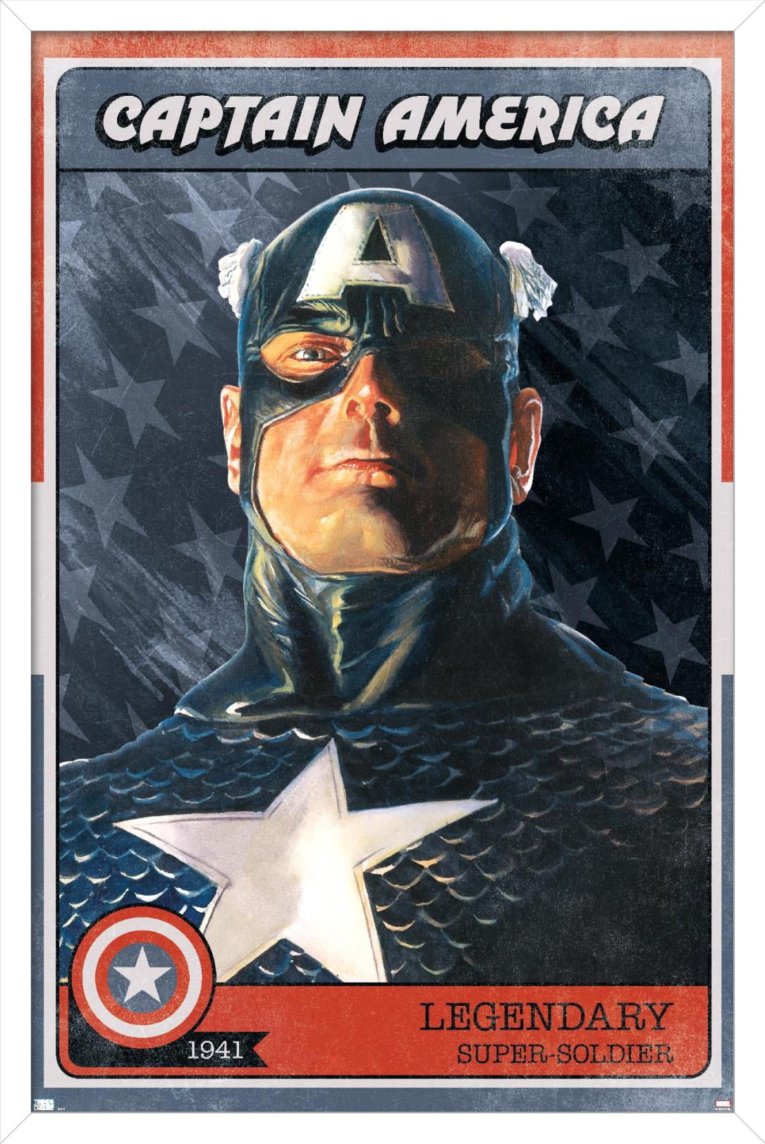 Marvel Comics - Captain America Card Wall Poster, 14.725" x 22.375", Framed