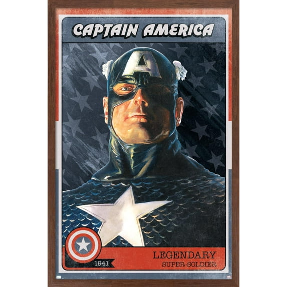 Marvel Comics - Captain America Card Wall Poster, 14.725" x 22.375", Framed