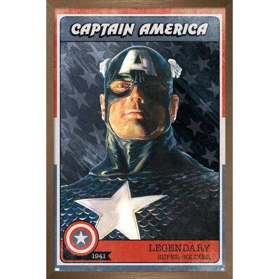 Marvel Comics - Captain America Card Wall Poster, 22.375" x 34", Framed