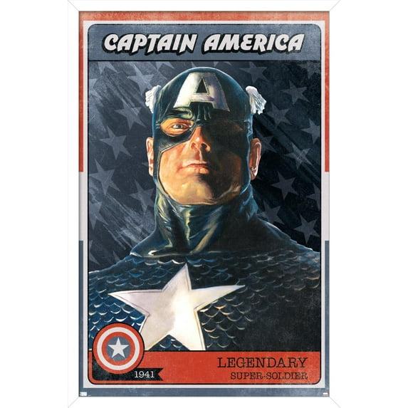 Marvel Comics - Captain America Card Wall Poster, 22.375" x 34", Framed
