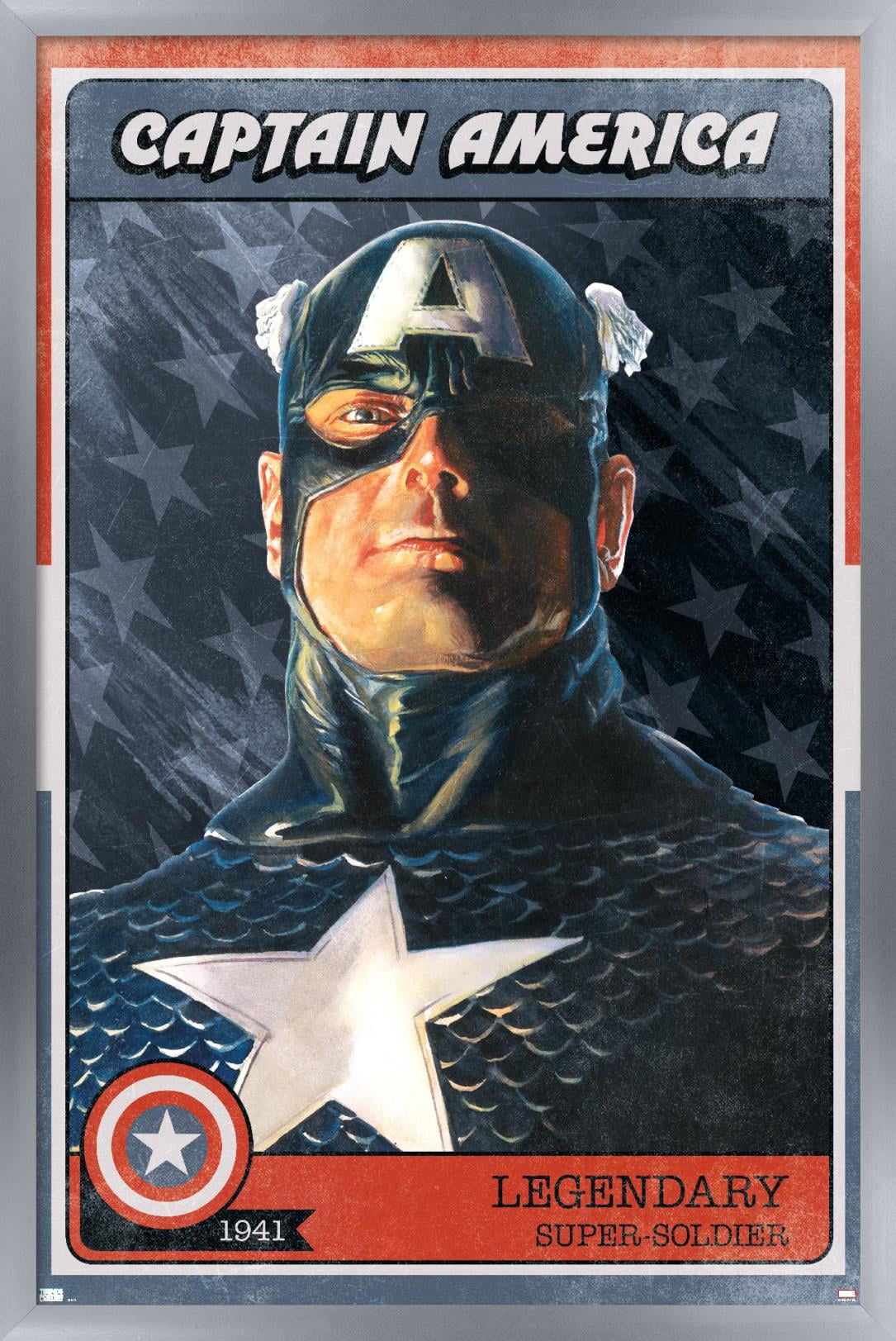 Marvel Comics - Captain America Card Wall Poster, 22.375" x 34", Framed