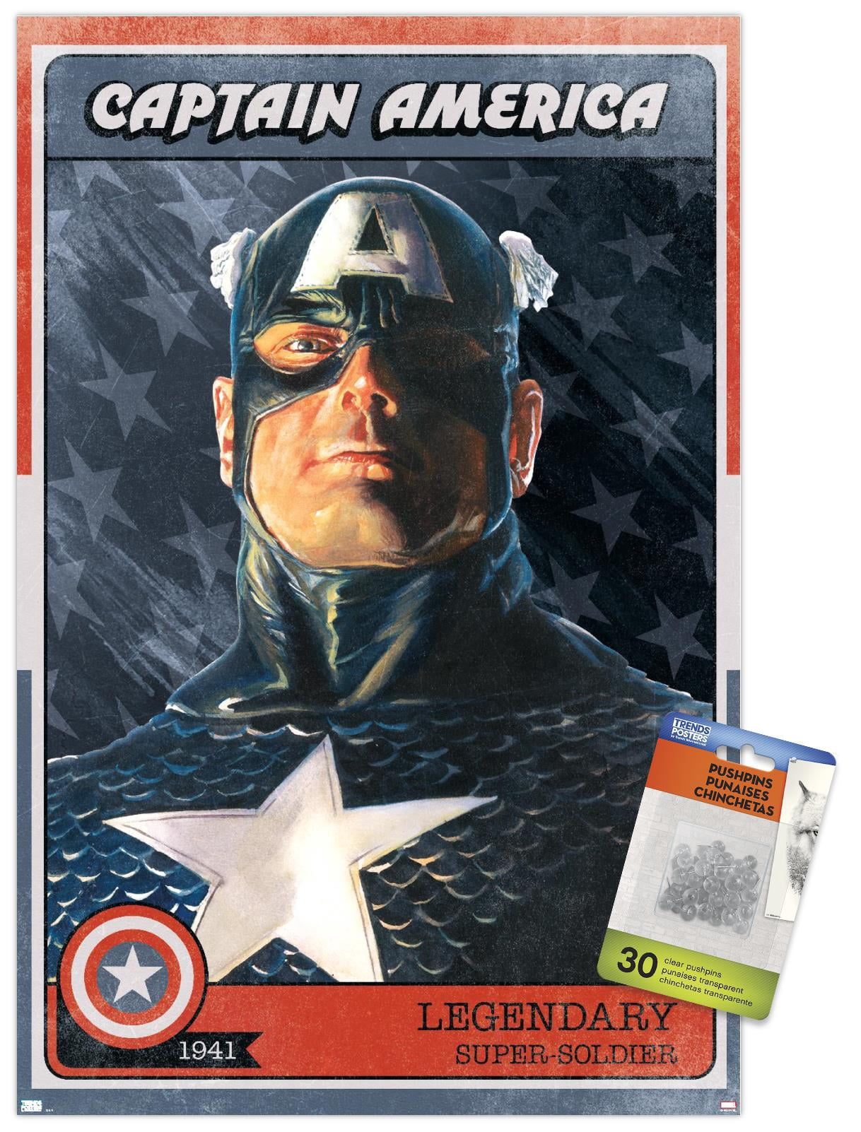 Marvel Comics - Captain America Card Wall Poster with Pushpins, 14.725" x 22.375"