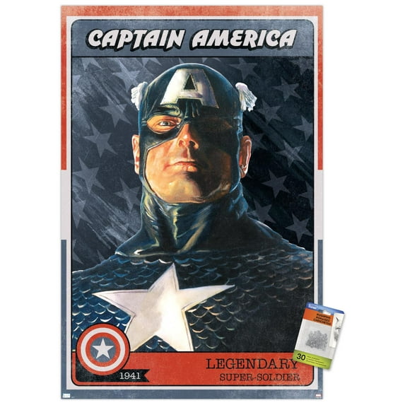 Marvel Comics - Captain America Card Wall Poster with Pushpins, 22.375" x 34"