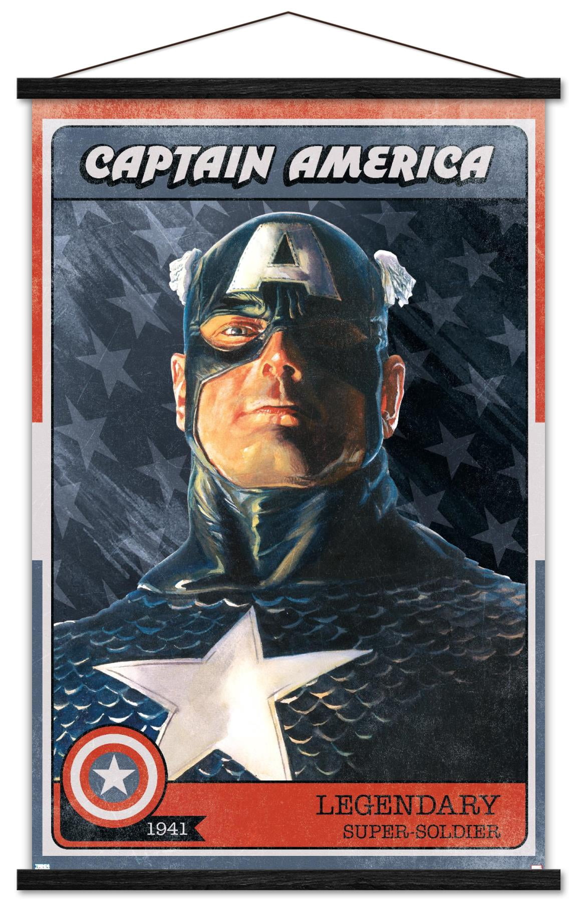 Marvel Comics - Captain America Card Wall Poster with Wooden Magnetic Frame, 22.375" x 34"