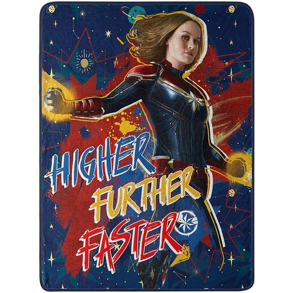 Marvel's Captain Marvel, "Higher, Further, Faster" Micro Raschel Throw Blanket, 46" x 60", Multi Color