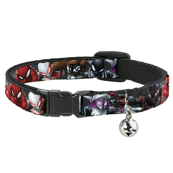 Marvel Comics Cat Collar, Breakaway Collar with Bell, Spider Hero Action Poses Grays, 8.5 to 12 Inches 0.5 Inch Wide