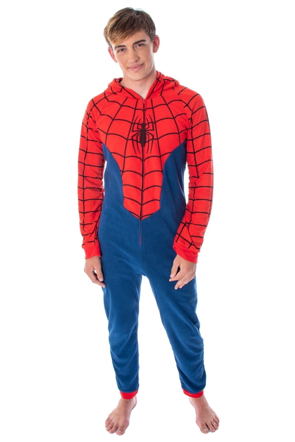 Marvel Comics Classic Spiderman Costume Pajama Union Suit One-Piece Outfit