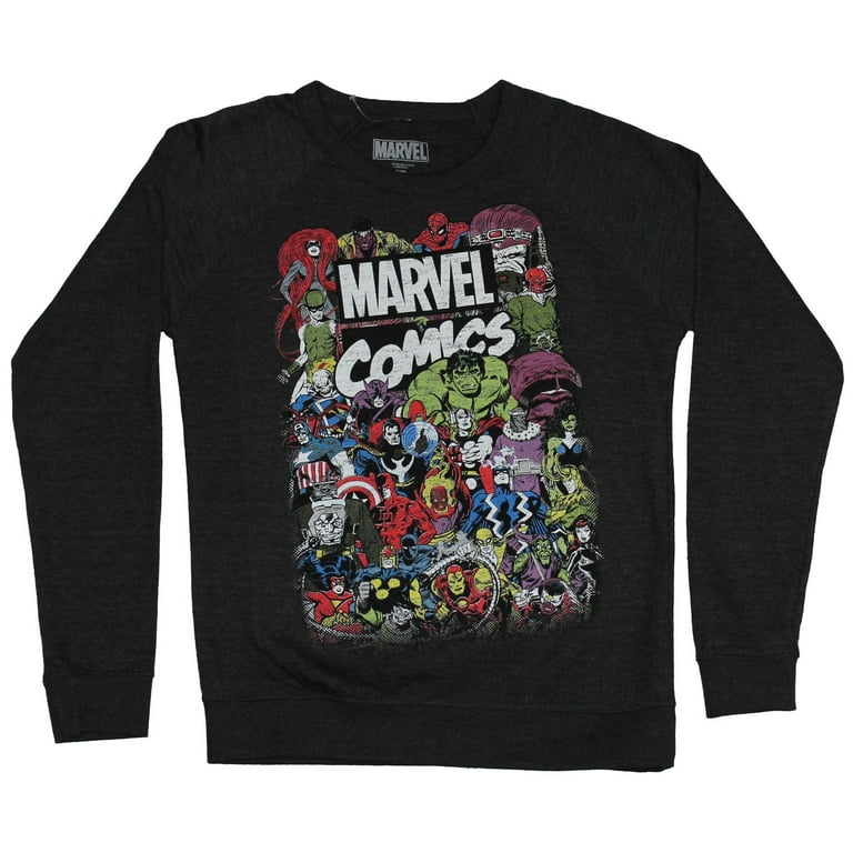 Marvel Comics Crewneck Sweatshirt Colorful Character Pile Around Logo Image 3X Large Walmart