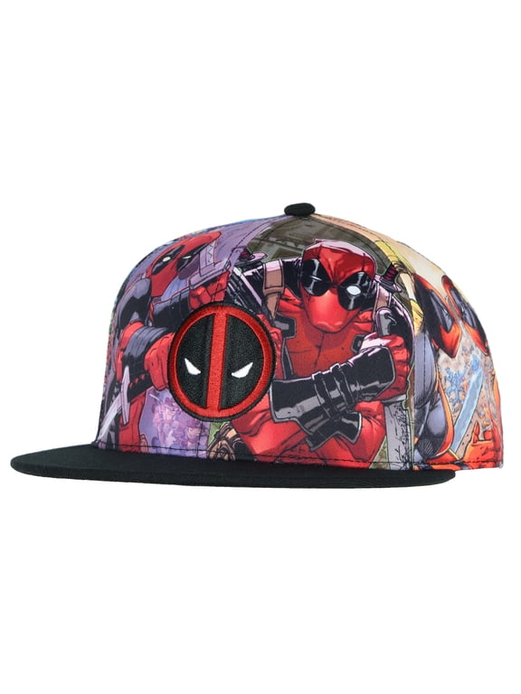 Comics Deadpool Allover Sublimated Scene Design Adult Adjustable Snapback Hat Baseball Cap OSFM