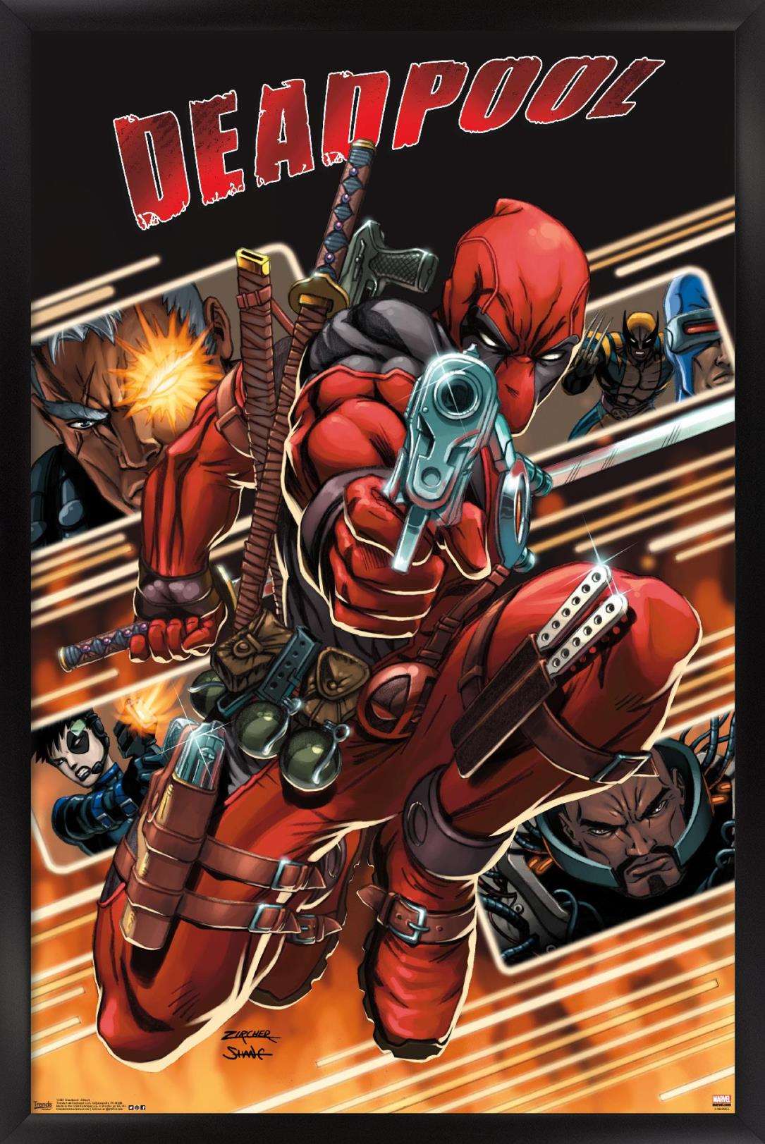 Marvel Comics - Deadpool - Attack Collage Wall Poster, 14.725" x 22.375", Framed