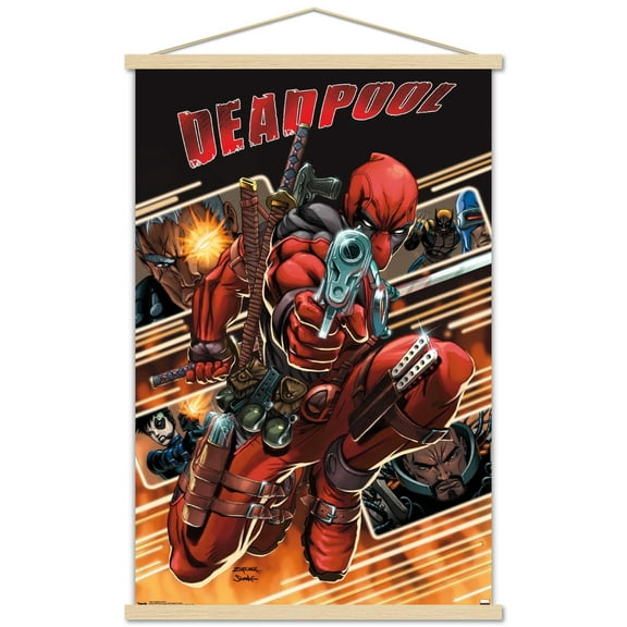 Marvel Comics - Deadpool - Attack Collage Wall Poster with Wooden Magnetic Frame, 22.375" x 34"