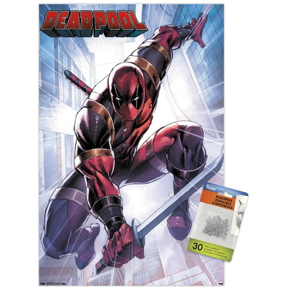 Marvel Comics - Deadpool - Attack Wall Poster with Push Pins, 14.725" x 22.375"