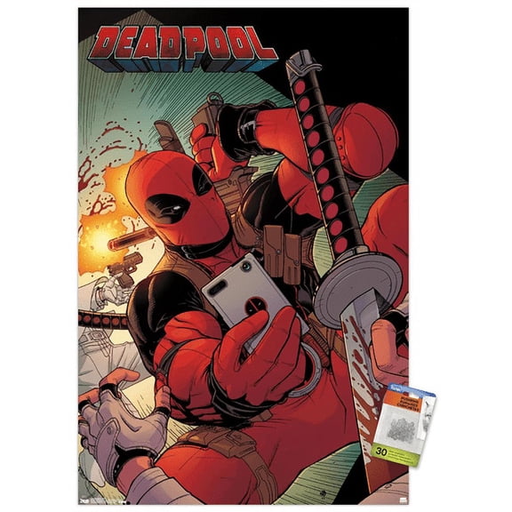 Marvel Comics - Deadpool - Selfie Wall Poster with Push Pins, 22.375" x 34"