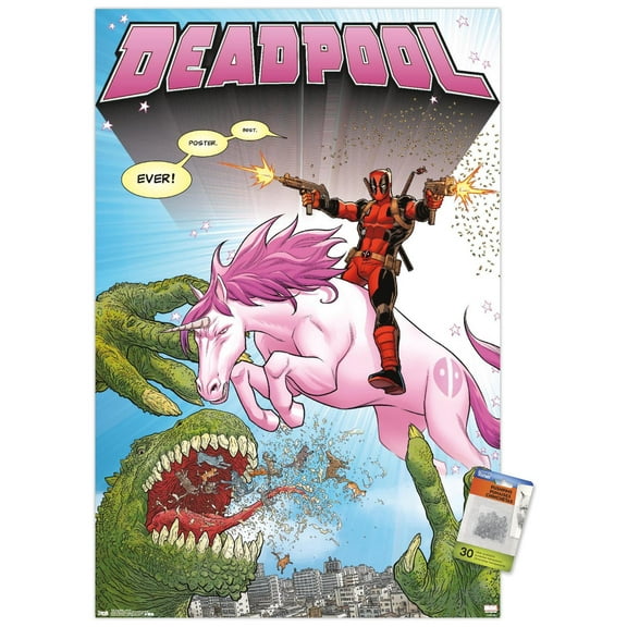 Marvel Comics - Deadpool - Unicorn Wall Poster with Push Pins, 22.375" x 34"
