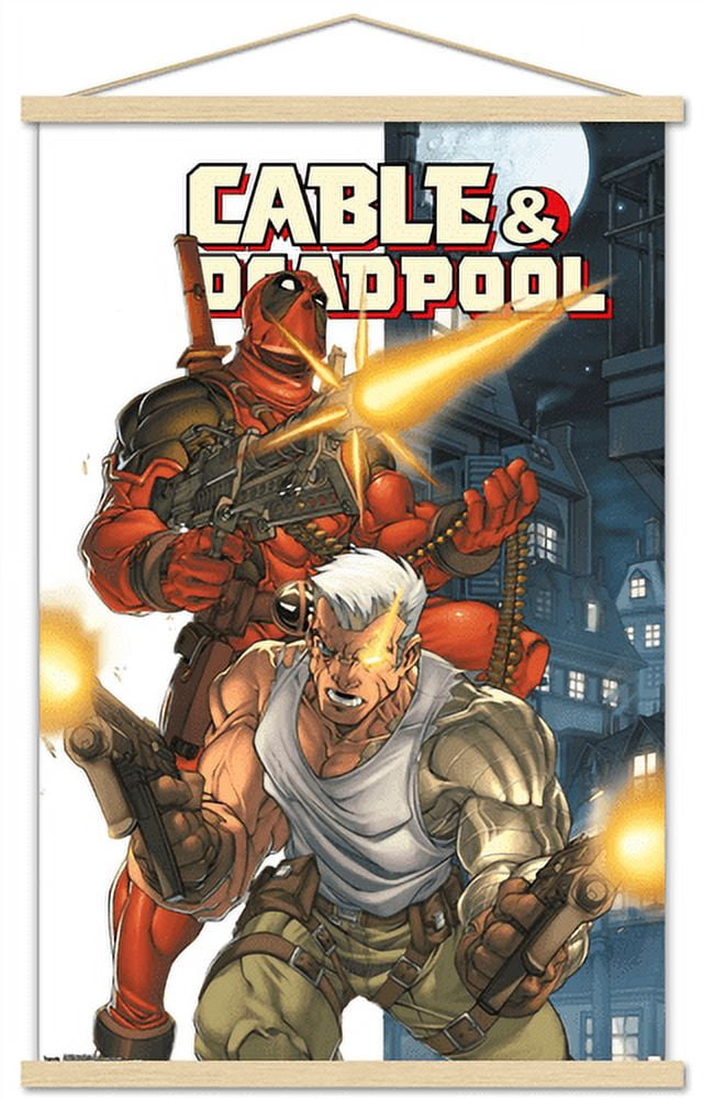 Marvel Comics - Deadpool and Cable Wall Poster with Wooden Magnetic Frame, 22.375" x 34"