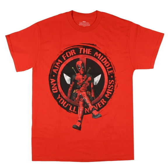 Marvel Comics Deadpool and Wolverine T-Shirt Men's Aim For The Middle Adult Short Sleeve Tee