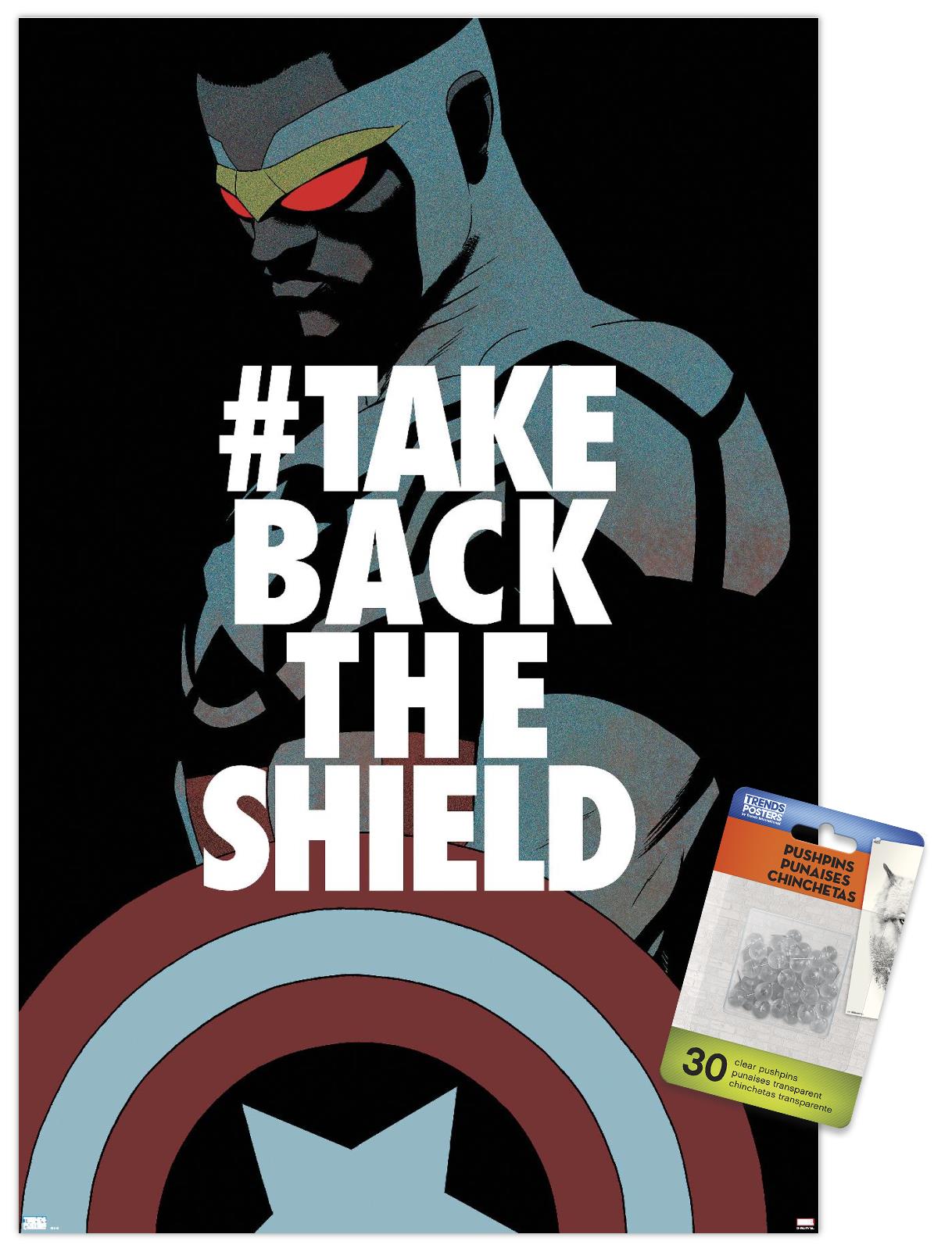 Marvel Comics - Falcon - Take Back the Shield Wall Poster with Pushpins, 14.725" x 22.375"