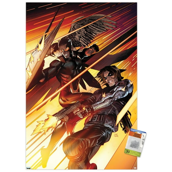 Marvel Comics Falcon and Winter Soldier - Team-Up Wall Poster with Push Pins, 22.375" x 34"