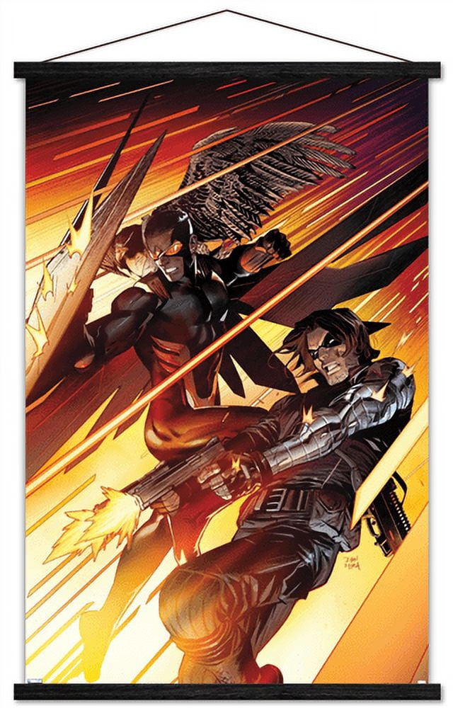 Marvel Comics Falcon and Winter Soldier - Team-Up Wall Poster with Wooden Magnetic Frame, 22.375" x 34"