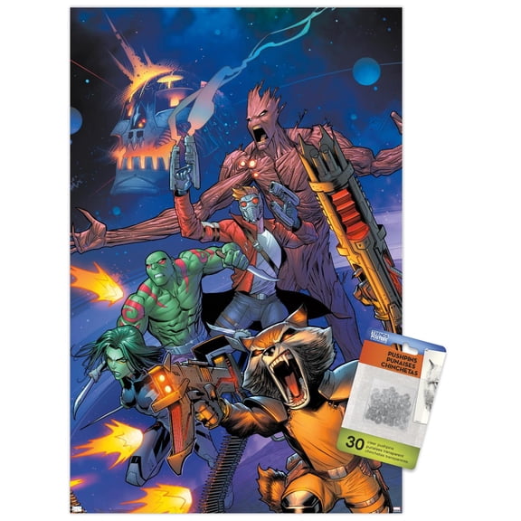 Marvel Comics Guardians of the Galaxy - Group Screaming Wall Poster with Push Pins, 14.725" x 22.375"