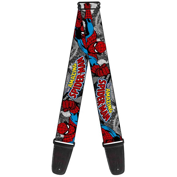 Marvel Comics Guitar Strap, The Amazing Spider Man Stacked Comic Books Action Poses, 2 Inches Wide