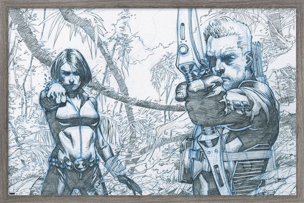 Marvel Comics - Hawkeye and Black Widow - Pencils Wall Poster, 14.725" x 22.375", Framed