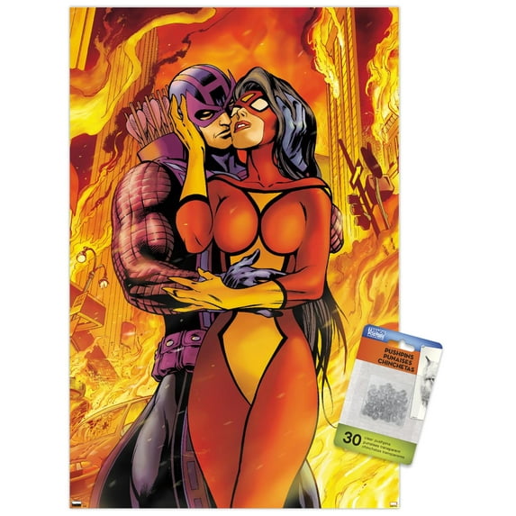 Marvel Comics - Hawkeye and Spider Woman - Avengers #17 Wall Poster with Pushpins, 14.725" x 22.375"