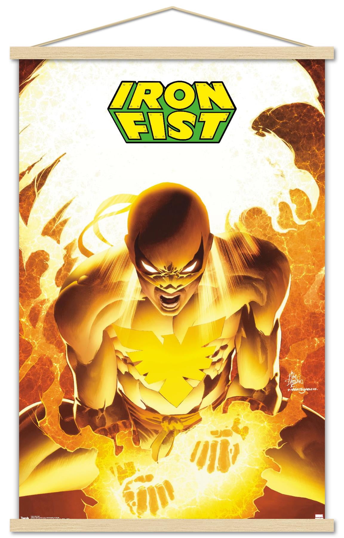 Marvel Comics - Iron Fist Wall Poster with Wooden Magnetic Frame, 22.375" x 34"