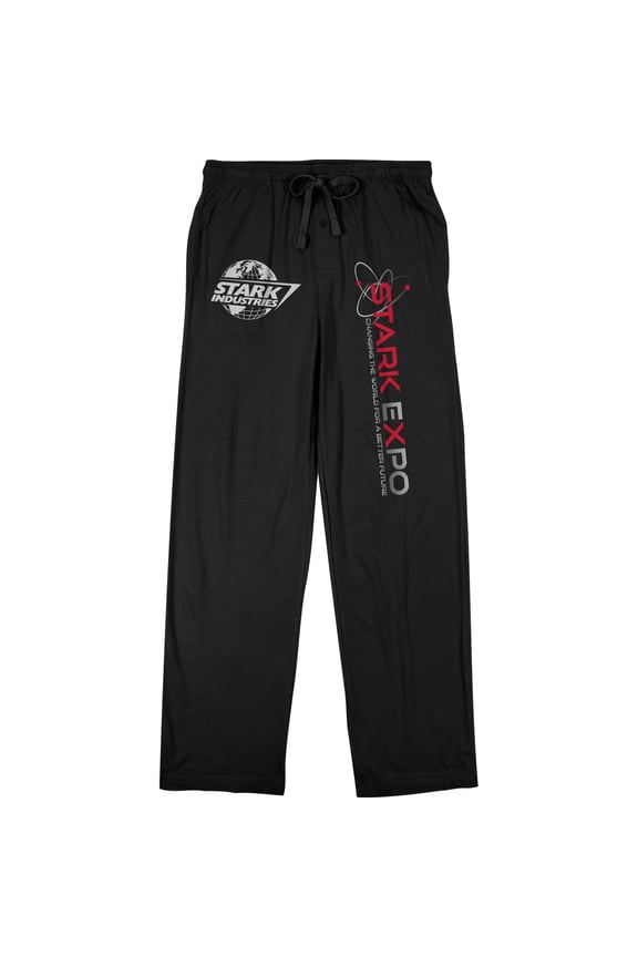 Marvel Comics IronMan Stark Expo Logo Men's Black Graphic Sleep Pajama Pants-Large