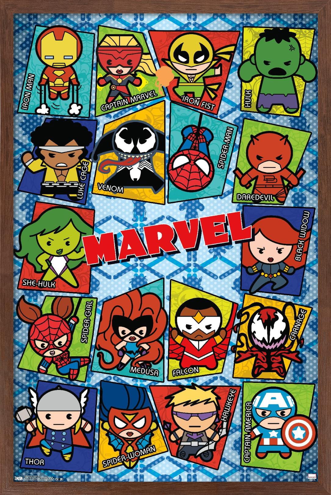 Marvel Comics - Kawaii Grid Wall Poster, 22.375" x 34", Framed