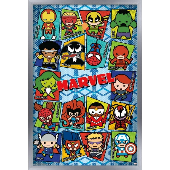 Marvel Comics - Kawaii Grid Wall Poster, 22.375" x 34", Framed