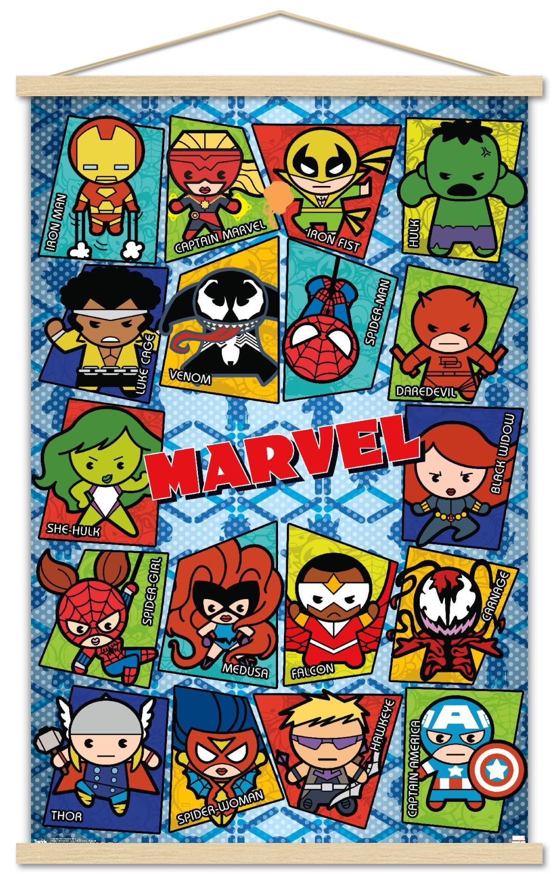 Marvel Comics - Kawaii Grid Wall Poster with Wooden Magnetic Frame, 22.375" x 34"